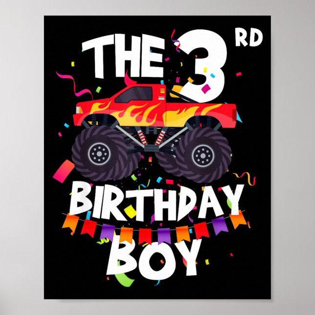 Monster Truck 3rd Birthday Boy Funny 3 Years Old B Poster (Framsidan)