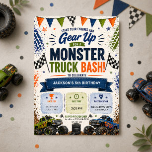 Monster Truck 4-års pojkfödelsedag Inbjudningar