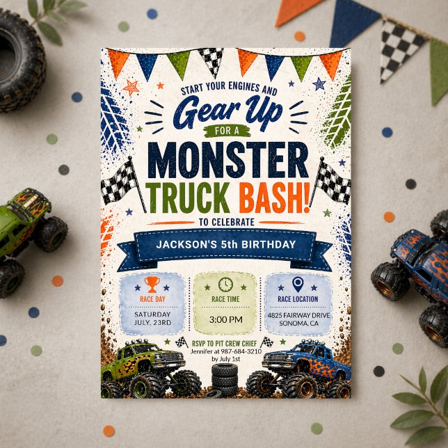 Monster Truck 4-års pojkfödelsedag Inbjudningar (Skapare uppladdad)