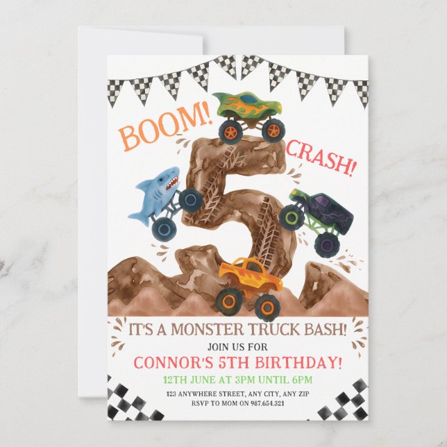 Monster Truck 5-årsdag Inbjudningar (Framsida)