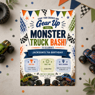Monster Truck 7-års pojkfödelsedag Inbjudningar