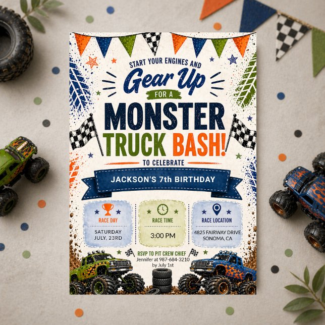 Monster Truck 7-års pojkfödelsedag Inbjudningar (Skapare uppladdad)