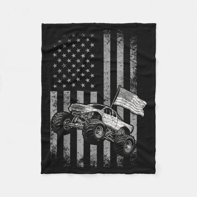 Monster truck amerikansk flagga vintage design jul fleecefilt (Framsidan)