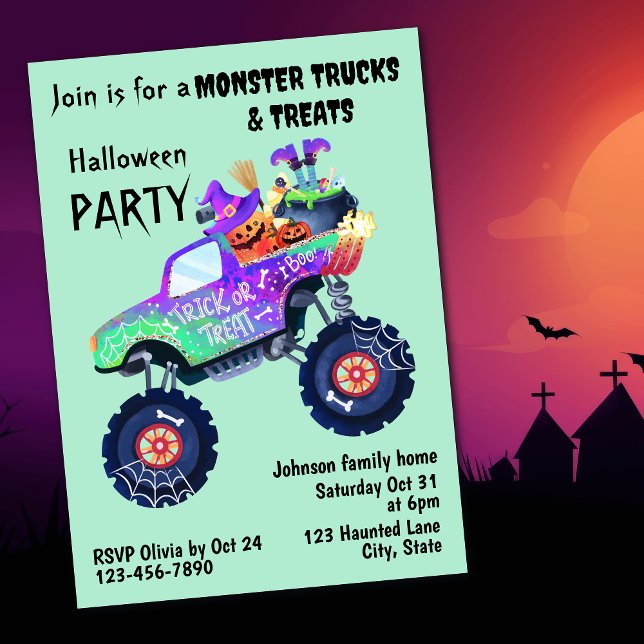 Monster Truck And Treats Halloween Party  Inbjudningar (Skapare uppladdad)