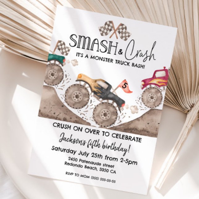 Monster Truck ANY AGE Smash and crash birthday  Inbjudningar (Smash and Crash Monster truck any age birthday invitation)
