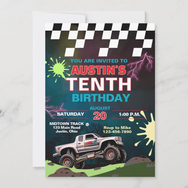 Monster Truck Barnkalas Inbjudningar (Framsida)