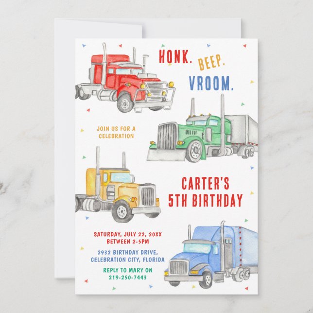 Monster Truck Bash Boy Birthday Invitation Inbjudningar (Framsida)