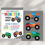 Monster Truck Bash Colorful Groovy Kids Birthday Inbjudningar<br><div class="desc">DET ÄR EN MONSTER TRUCK BASH! RÖDA GRÖN- OCH VITFÄRGFÖRBRUKARE MED SVART OCH VITGRUVKONTROLLERAT PATTERN RETRO-FORMAT EDITABLE KIDS BIRTHDAY-INBJUDAN</div>