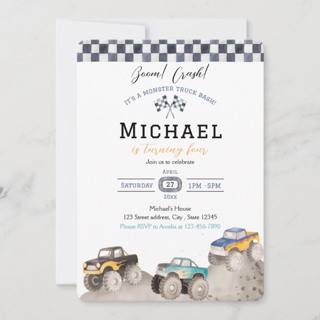 Monster Truck Bash - en riktig krasch Inbjudningar (Framsida)