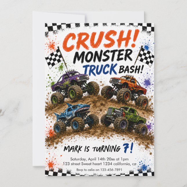 Monster Truck Bash Födelsedag Inbjudningar (Framsida)