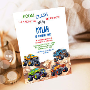 Monster Truck Bash Pojkarnas Födelsedagsinbjudan Inbjudningar