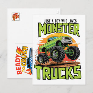 Monster Truck Bil för Födelsedags Pojke, Småbarn, Helg Vykort