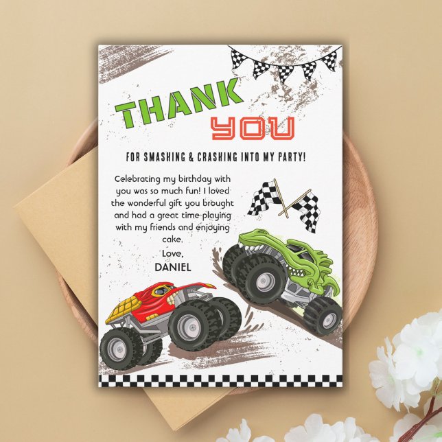 Monster truck birthday bash kids cool modern  tack kort (Skapare uppladdad)