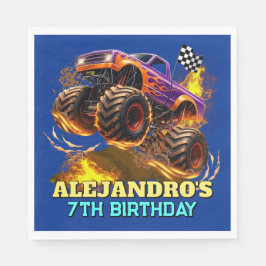 Monster Truck Birthday Fire Flames Pappersservett