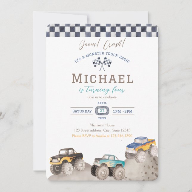 Monster Truck Birthday Invitation Inbjudningar (Framsida)