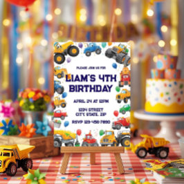 Monster Truck Birthday Invitation Watercolor Cars Inbjudningar