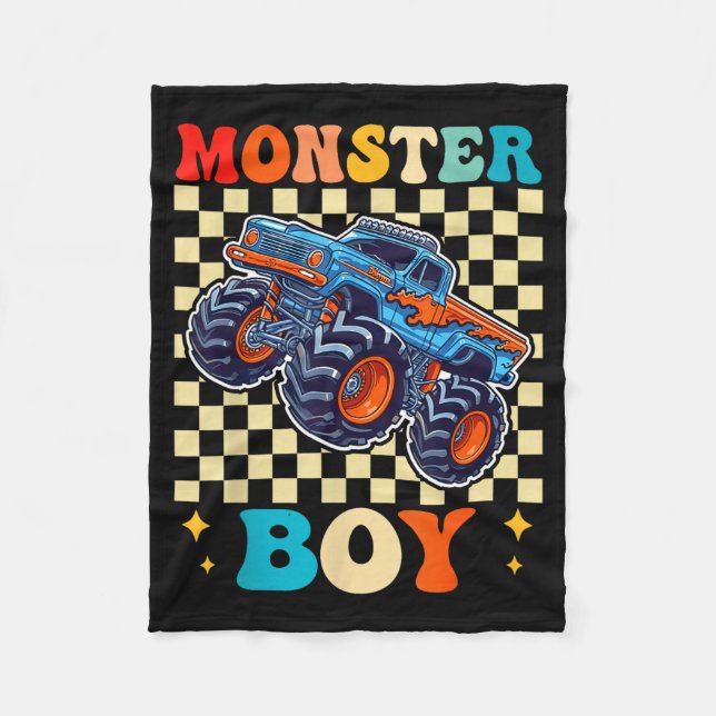 Monster Truck Boy Family Matching Monster Trucks B Fleecefilt (Framsidan)