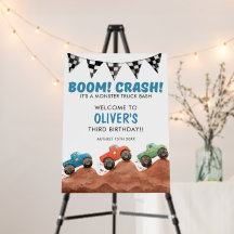 Monster Truck Colorful Cars Birthday Welcome Sign