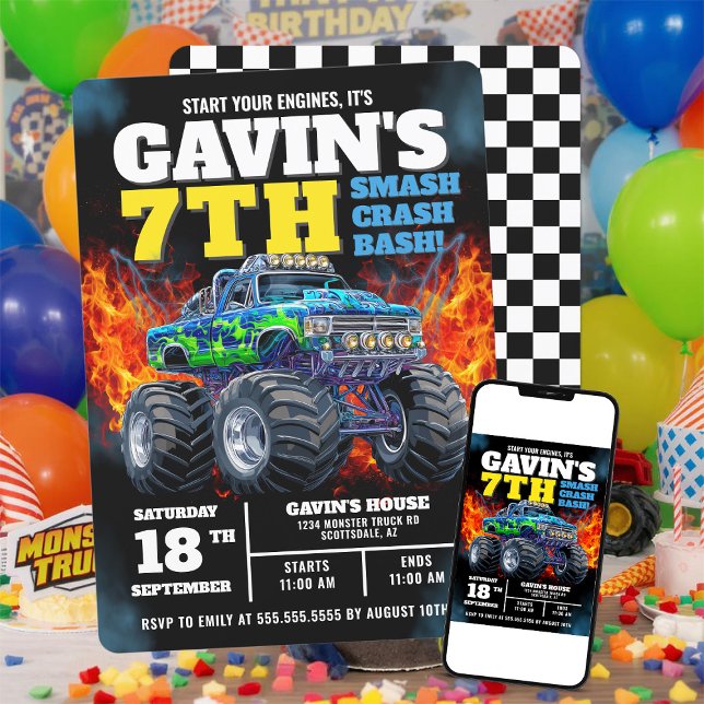 Monster Truck Cool Blue 7-årsdag Personlig … Inbjudningar (Skapare uppladdad)