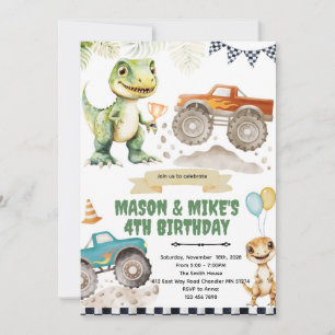 Monster truck dinosaur tema inbjudan