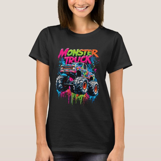 Monster Truck Färgglad Graffiti T Shirt (Framsida)