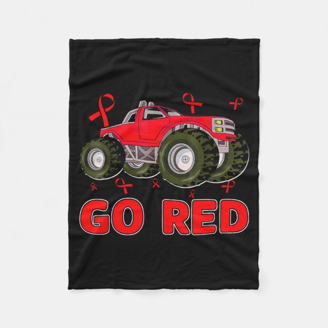 Monster Truck February Heart Disease Awareness Mon Fleecefilt (Framsidan)