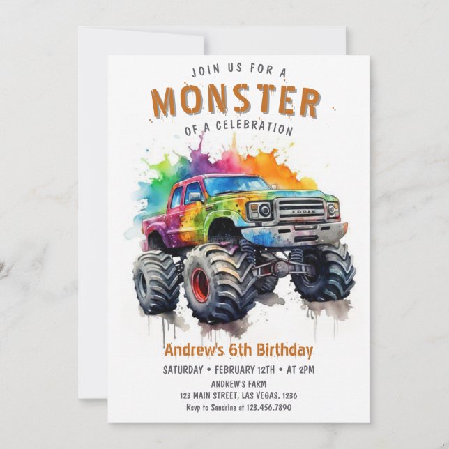 Monster Truck Födelsedag Inbjudningar (Framsida)