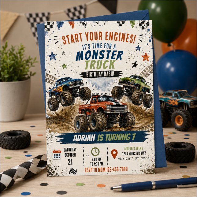 Monster Truck Födelsedag Inbjudningar (Skapare uppladdad)