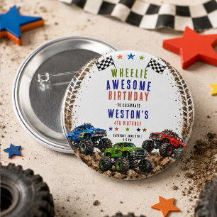 Monster Truck Födelsedags Pojke 4 År Wheelie Aweso Knapp