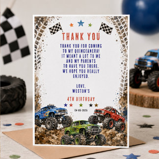Monster Truck Födelsedags Pojke 4 År Wheelie Aweso Tack Kort