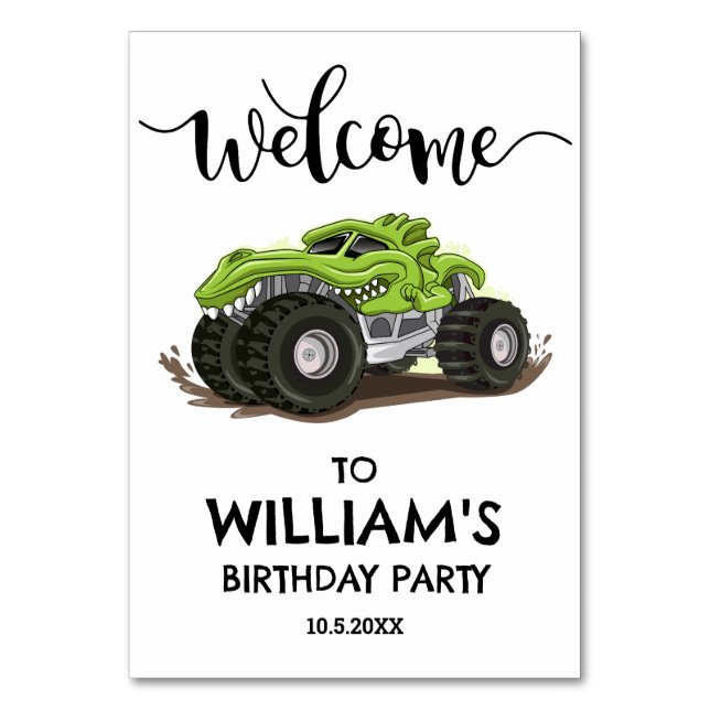 Monster Truck Födelsedagsfest Minimal Pojkars Föde Bordsnummer (Framsidan)