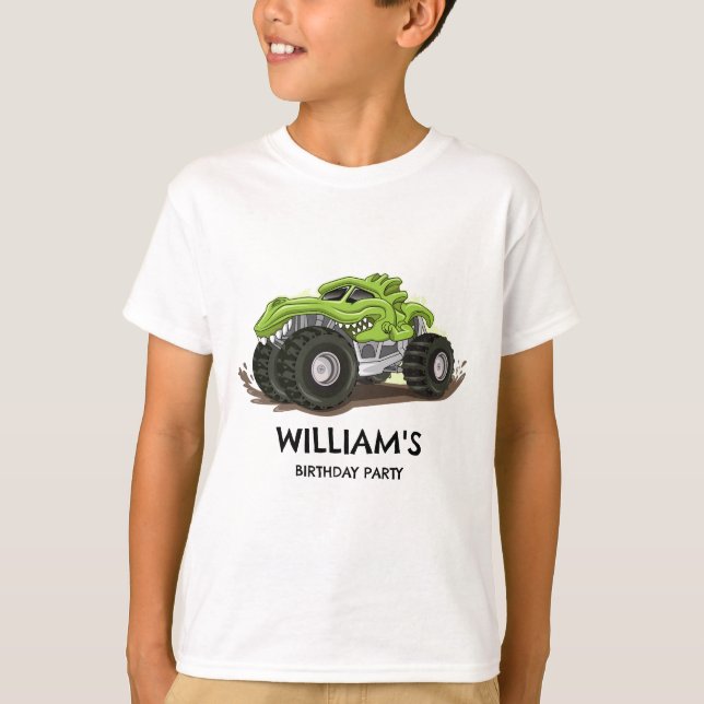 Monster Truck Födelsedagsfest Minimal Pojkars Föde T Shirt (Framsida)