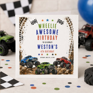 Monster Truck Födelsedagsfirande 4 År gammal pojke Pappersservett