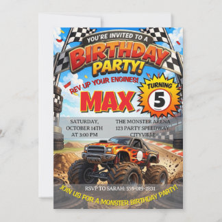 Monster Truck Födelsedagsinbjudan Inbjudningar
