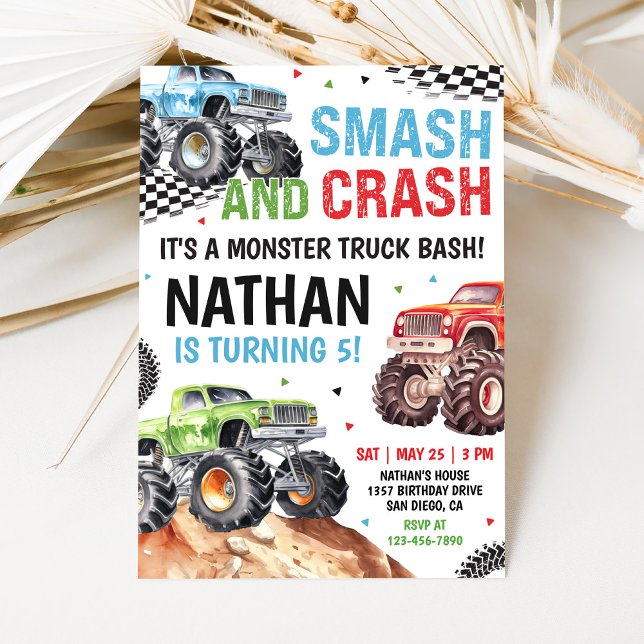 Monster Truck Födelsedagsinbjudan Inbjudningar (Skapare uppladdad)