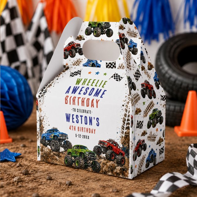 Monster Truck Födelsedagspresent för 4-åring med W Presentaskar (Wheelie Awesome Monster Truck 4Th Birthday boy Favor Boxes
)