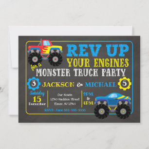 Monster Truck Gemensam Födelsedagsinbjudan Inbjudningar