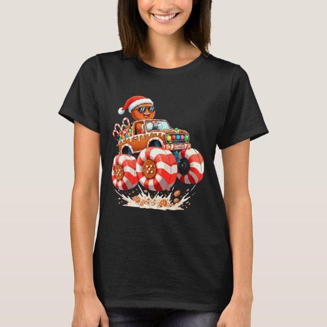 Monster Truck Gingerbread Man Christmas  T Shirt (Framsida)