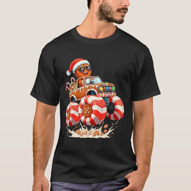 Monster Truck Gingerbread Man Christmas  T Shirt (Framsida)