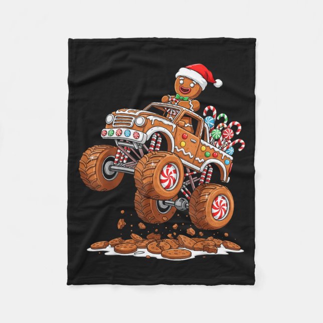 Monster Truck Gingerbread Man Funny Christmas Baki Fleecefilt (Framsidan)