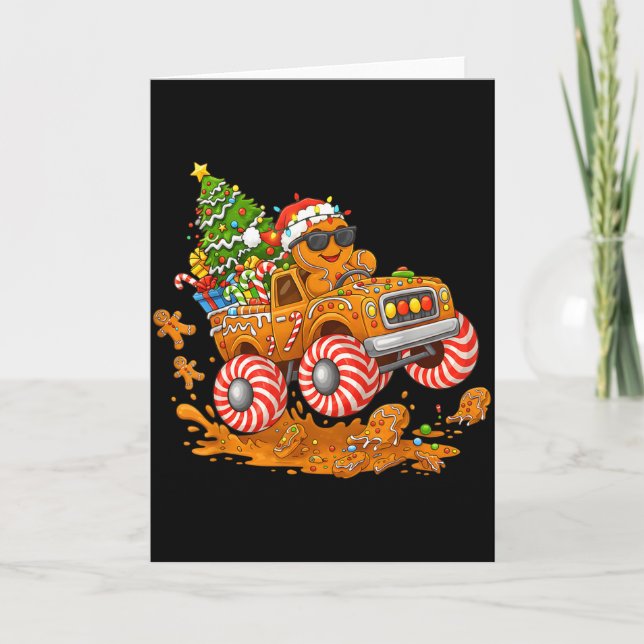 Monster Truck Gingerbread Man Funny Christmas Baki Kort (Framsida)