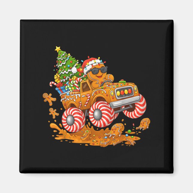 Monster Truck Gingerbread Man Funny Christmas Baki Magnet (Framsidan)