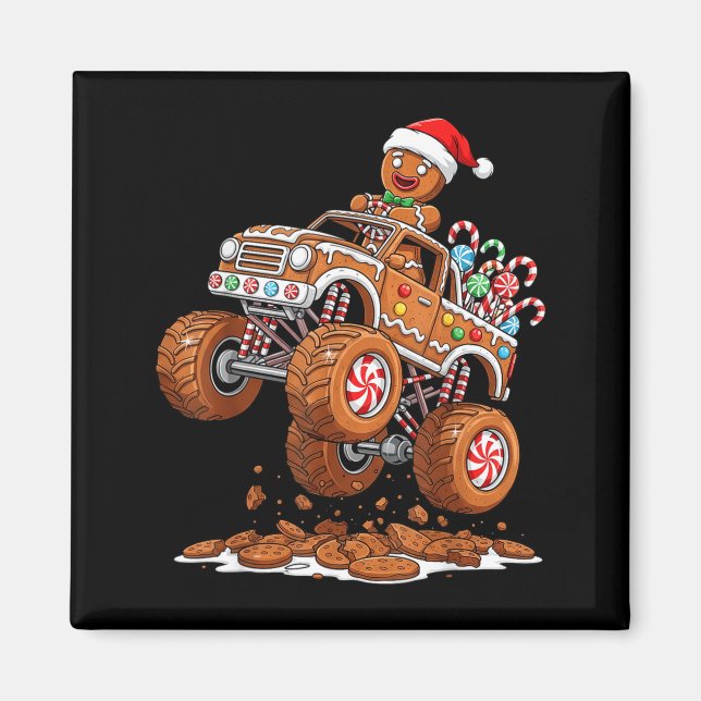 Monster Truck Gingerbread Man Funny Christmas Baki Magnet (Framsidan)