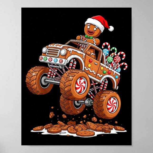 Monster Truck Gingerbread Man Funny Christmas Baki Poster (Framsidan)