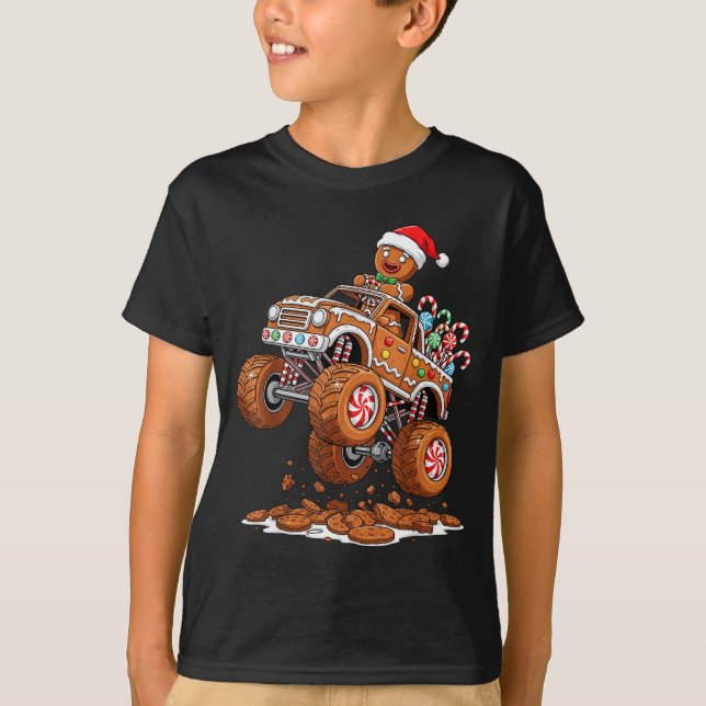 Monster Truck Gingerbread Man Funny Christmas Baki T Shirt (Framsida)