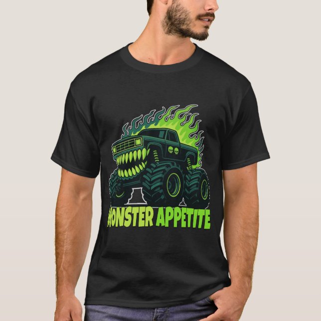 Monster Truck Horror Flame - Aggressive Creature T Shirt (Framsida)