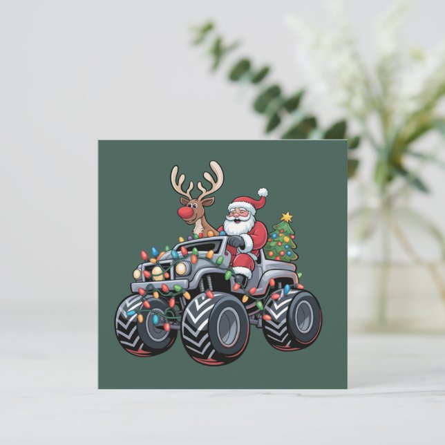 Monster Truck Jul Tomte Högtid Barn Julkort (Stående Fram)