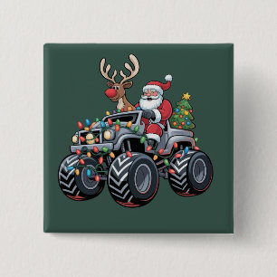 Monster Truck Jul Tomte Högtid Barn Knapp