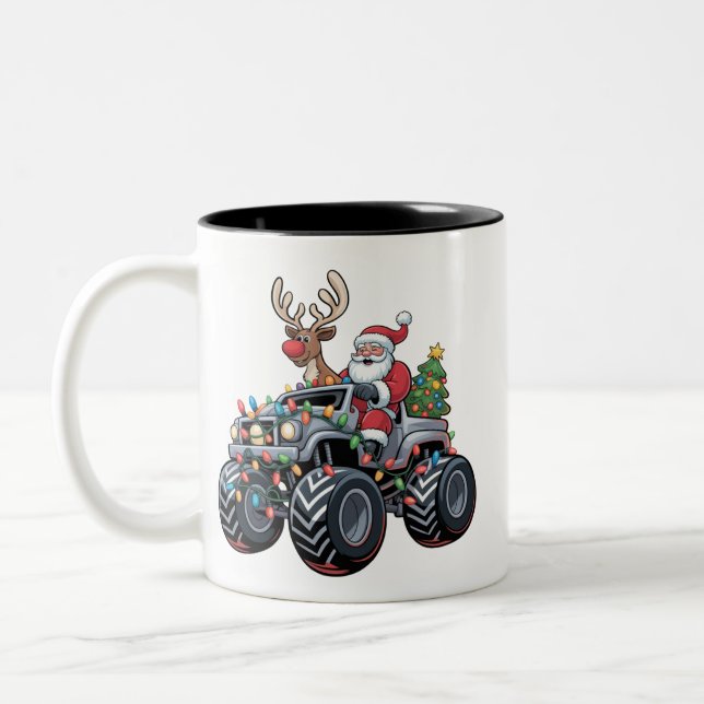 Monster Truck Jul Tomte Högtid Barn Två-Tonad Mugg (Vänster)