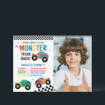Monster Truck Krock Färgstark Mysig Barnkalasinbju Inbjudningar<br><div class="desc">BOOM,  SMASH,  KRACK DET ÄR EN MONSTER TRUCK KROCK! RÖDA GRÖNA OCH VITA FÄRGGLADA LASTBILAR MED SVART OCH VIT RANDIG RUTMÖNSTER RETRO STIL REDIGERBAR BARNKALASINBJUDAN</div>